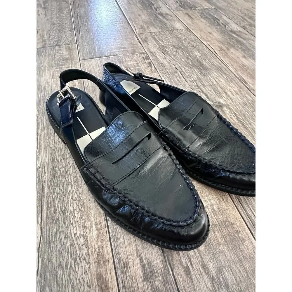 Dolce Vita Women's Black Hardi Midnight Crinkle Patent Loafer Size 10